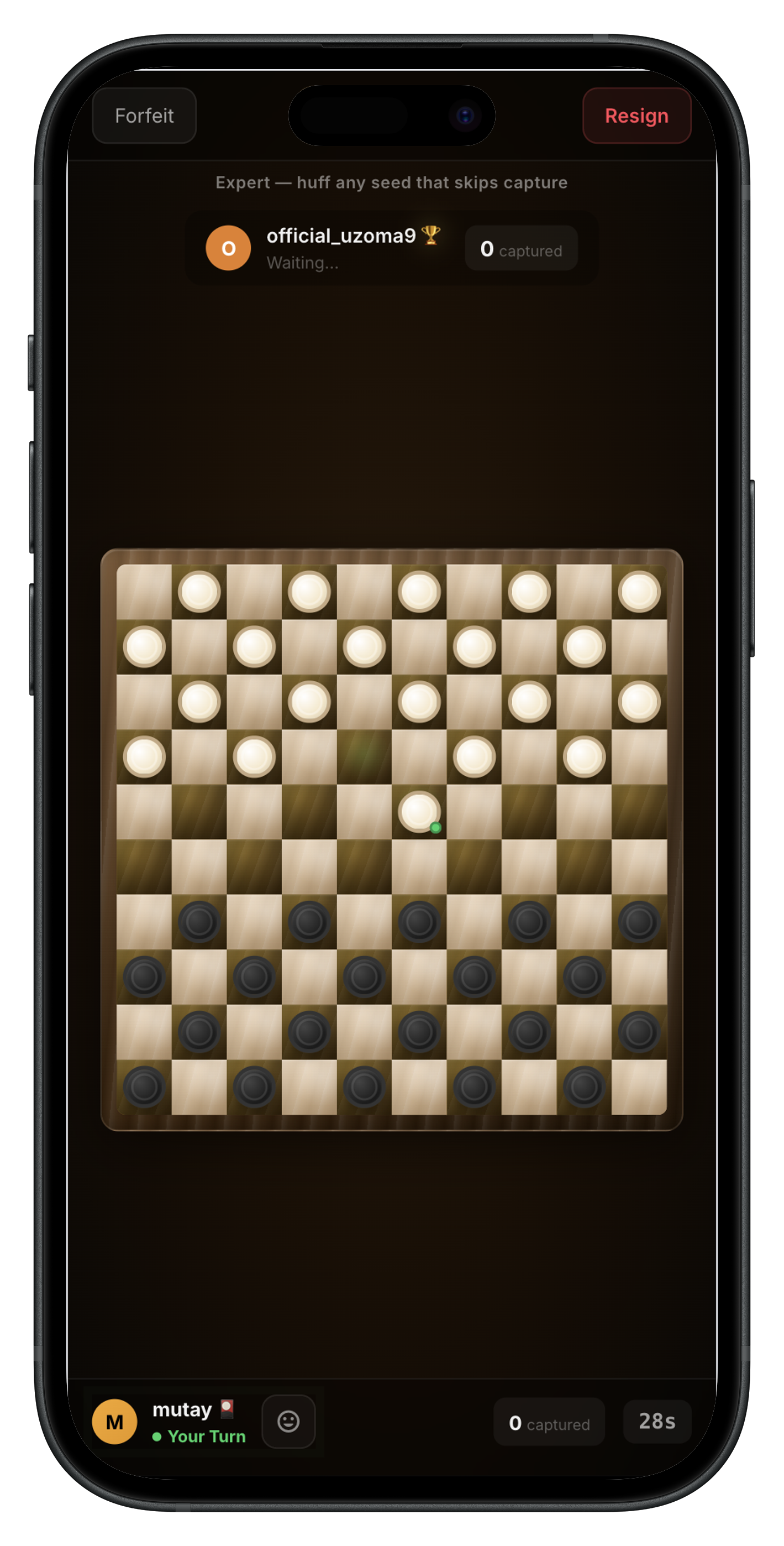 Draughts gameplay on mobile
